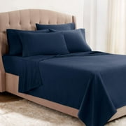 Clara Clark Bed Sheet Set with Extra Set Pillowcases, Premier 1800 Collection, Wrinkle, Fade & Stain Resistant, Queen, Navy Blue