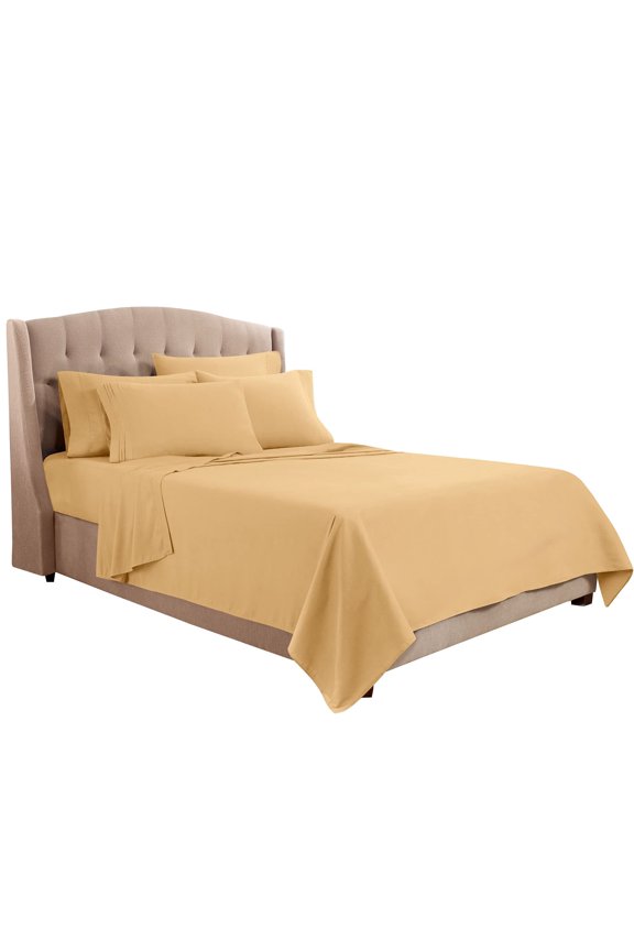 Bed Sheets, Premier 1800 Series Bed Sheet Set with Extra Set Pillowcases, Deep Pocket Fitted Sheet, Luxury Soft Bedding Sheets & Pillowcases, Flex-Top King, Camel Gold
