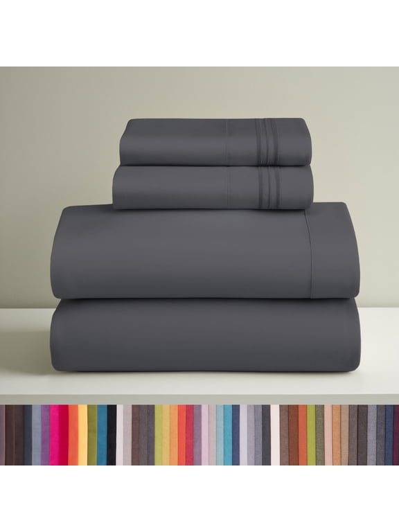 Queen Sheets Set, 1800 Series 4 Piece Deep Pocket Sheets, 100% Soft Microfiber Bed Sheets Set, Gray