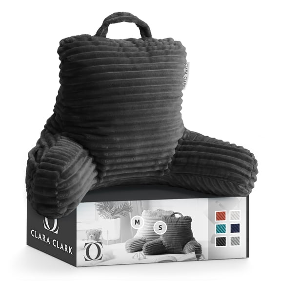 Clara Clark Bedrest Reading Pillow with Arms and Pockets-Shredded Memory Foam, Medium, Dark Gray