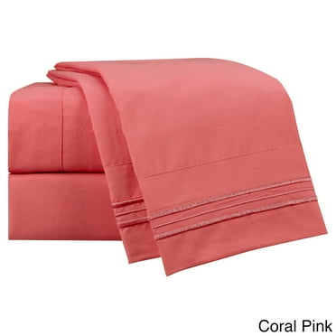 Clara Clark  Bright Bed Sheet Set Coral Pink Deep Pocket, Extra Deep Pocket Twin
