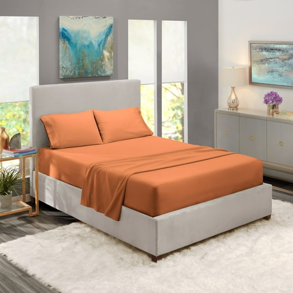 Clara Clark California King Size Bed Sheets Set - Deep Pocket 4 Piece - 1800 Hotel Luxury Soft Double Brushed Microfiber, Rust Orange