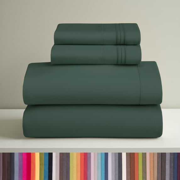 Clara Clark California King Sheets Set, Hotel Luxury 4 Piece Deep Pocket Sheets, Ultra Soft Microfiber Bed Sheets Set, Forest Green