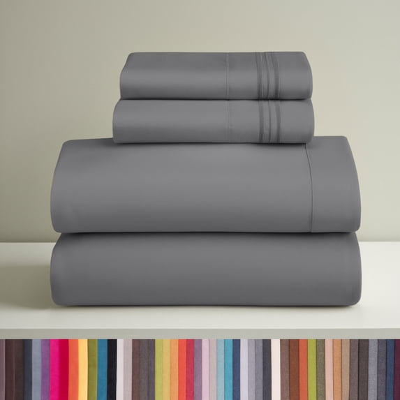 Clara Clark California King Sheets Set, Hotel Luxury 4 Piece Deep Pocket Sheets, Ultra Soft Microfiber Bed Sheets Set, Gray
