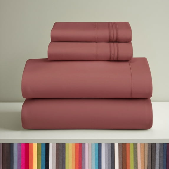 Clara Clark California King Sheets Set, Hotel Luxury 4 Piece Deep Pocket Sheets, Ultra Soft Microfiber Bed Sheets Set, Pink Clay
