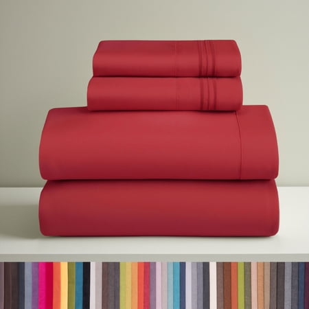 Clara Clark California King Sheets Set, Hotel Luxury 4 Piece Deep Pocket Sheets, Ultra Soft Microfiber Bed Sheets Set, Cherry Red