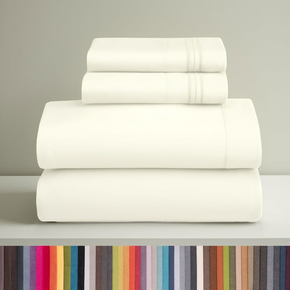 Clara Clark California King Sheets Set, Hotel Luxury 4 Piece Deep Pocket Sheets, Ultra Soft Microfiber Bed Sheets Set, Off White