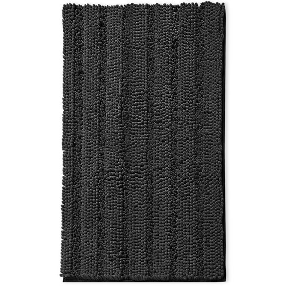 Clara Clark Chenille Super Absorbent Bath Mat - Extra Soft - Shower and Bath Room - Machine wash dry - Size Extra Large 44 x 26 - Black