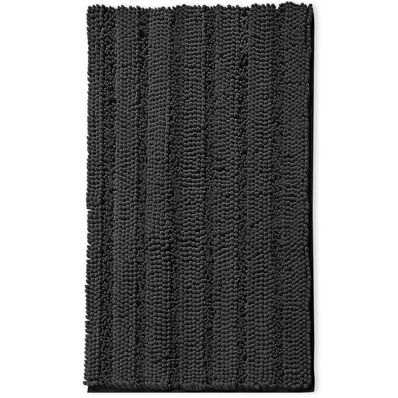 Clara Clark Chenille Super Absorbent Bath Mat - Extra Soft - Shower and Bath Room - Machine wash dry - Size Extra Large 44 x 26 - Black