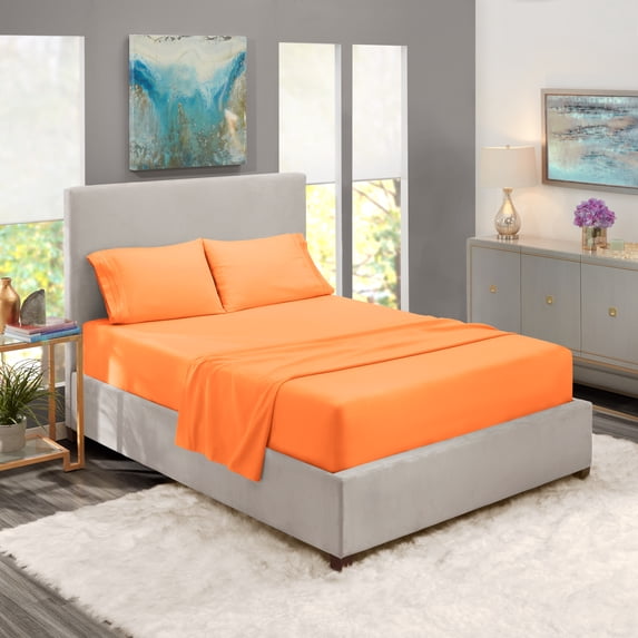 Clara Clark Full Size Bed Sheets Set - Deep Pocket 4 Piece - 1800 Hotel Luxury Soft Double Brushed Microfiber, Apricot Orange