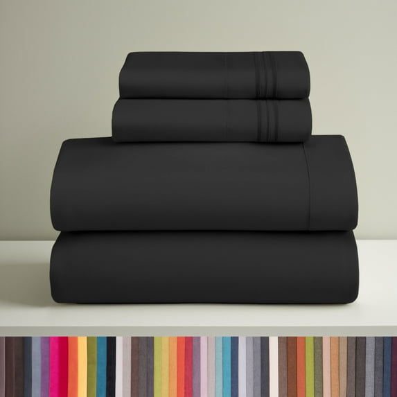 Clara Clark Full Size Sheets Set, Hotel Luxury 4 Piece Deep Pocket Sheets, Ultra Soft Microfiber Bed Sheets Set, Black