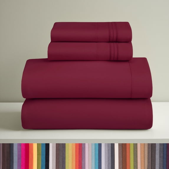 Clara Clark Full Size Sheets Set, Hotel Luxury 4 Piece Deep Pocket Sheets, Ultra Soft Microfiber Bed Sheets Set, Burgundy Red