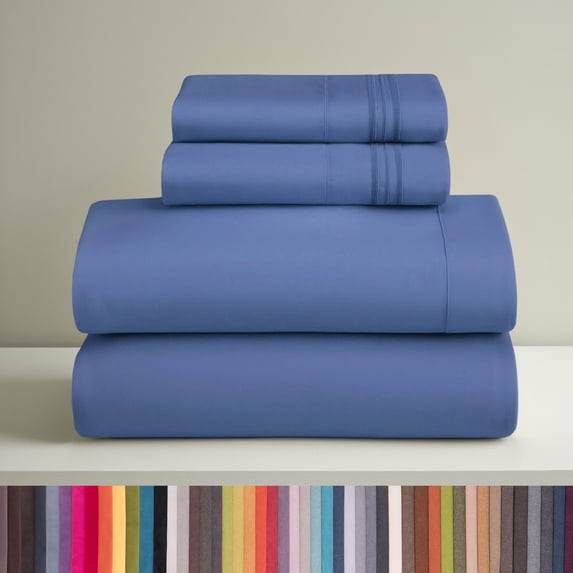 Clara Clark Full Size Sheets Set, Hotel Luxury 4 Piece Deep Pocket Sheets, Ultra Soft Microfiber Bed Sheets Set, Calm Blue