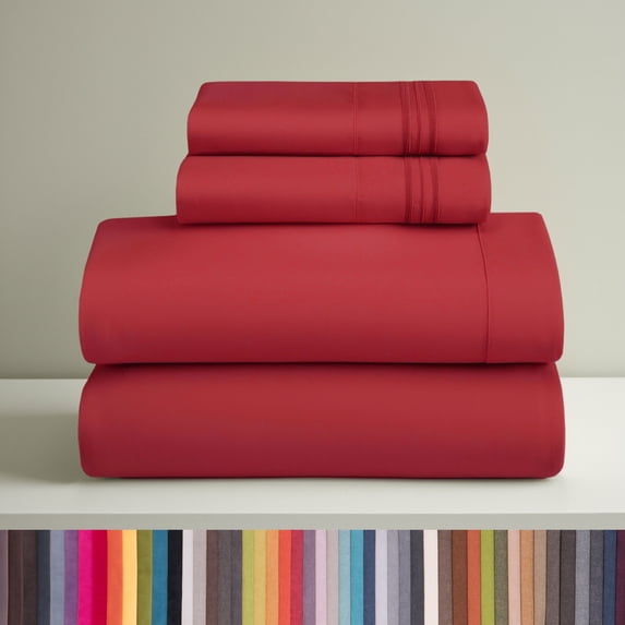 Clara Clark Full Size Sheets Set, Hotel Luxury 4 Piece Deep Pocket Sheets, Ultra Soft Microfiber Bed Sheets Set, Cherry Red