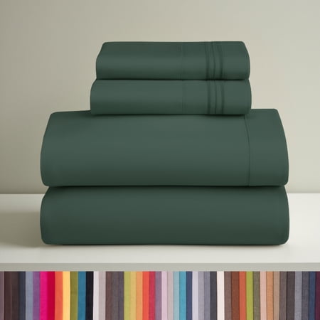 Clara Clark Full Size Sheets Set, Hotel Luxury 4 Piece Deep Pocket Sheets, Ultra Soft Microfiber Bed Sheets Set, Forest Green