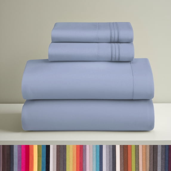 Clara Clark Full Size Sheets Set, Hotel Luxury 4 Piece Deep Pocket Sheets, Ultra Soft Microfiber Bed Sheets Set, Ice Blue