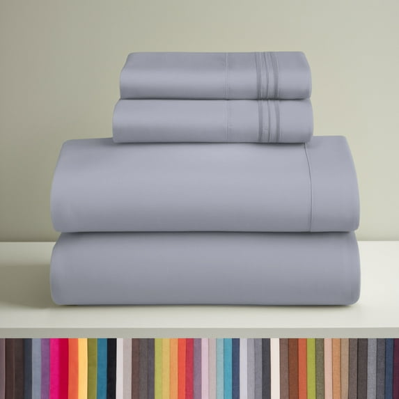 Clara Clark Full Size Sheets Set, Hotel Luxury 4 Piece Deep Pocket Sheets, Ultra Soft Microfiber Bed Sheets Set, Light Gray lavender