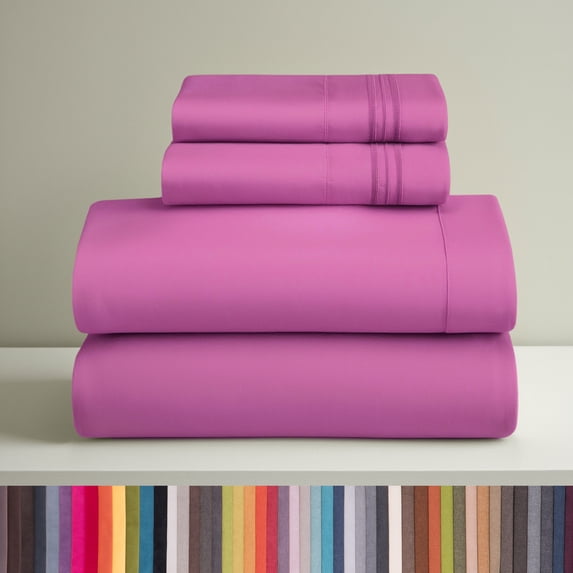 Clara Clark Full Size Sheets Set, Hotel Luxury 4 Piece Deep Pocket Sheets, Ultra Soft Microfiber Bed Sheets Set, Light Pink