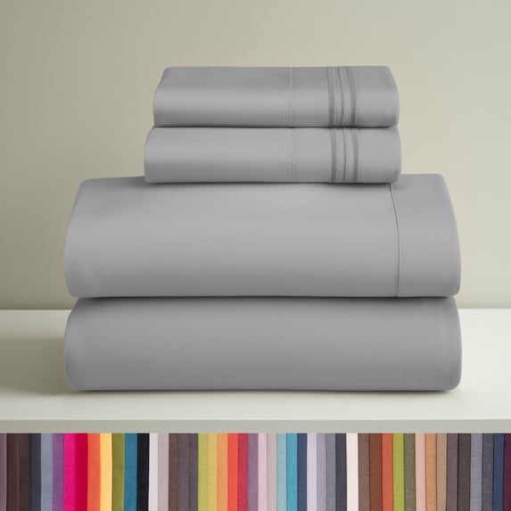 Clara Clark Full Size Sheets Set, Hotel Luxury 4 Piece Deep Pocket Sheets, Ultra Soft Microfiber Bed Sheets Set, Silver Gray
