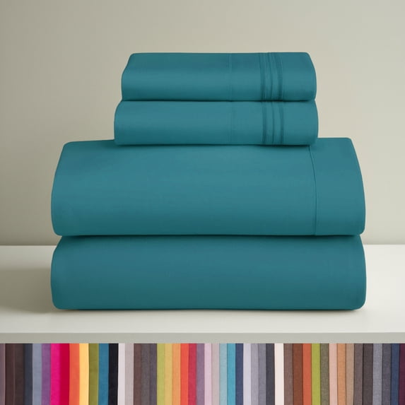 Clara Clark Full Size Sheets Set, Hotel Luxury 4 Piece Deep Pocket Sheets, Ultra Soft Microfiber Bed Sheets Set, Teal