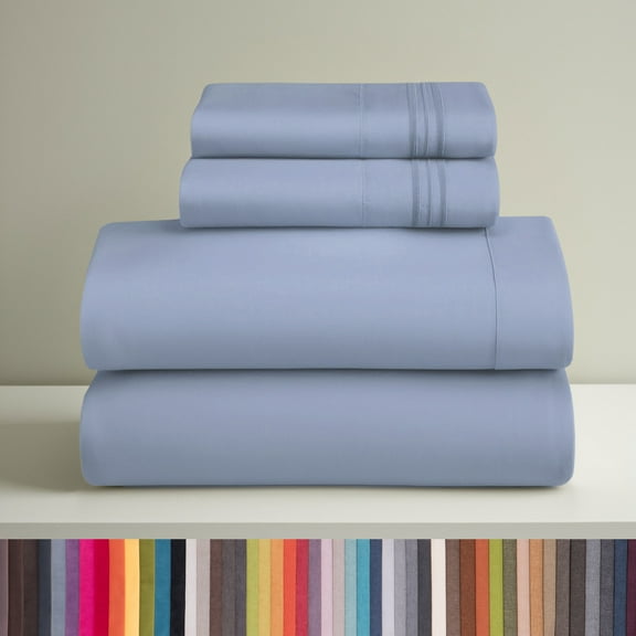Clara Clark Full XL Sheet Set, Hotel Luxury 4 Piece Deep Pocket Sheets, Ultra Soft Microfiber Bed Sheets Set, Ice Blue