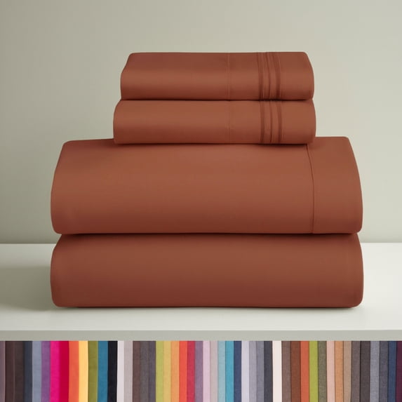 Clara Clark Full XL Sheet Set, Hotel Luxury 4 Piece Deep Pocket Sheets, Ultra Soft Microfiber Bed Sheets Set, Rust Orange