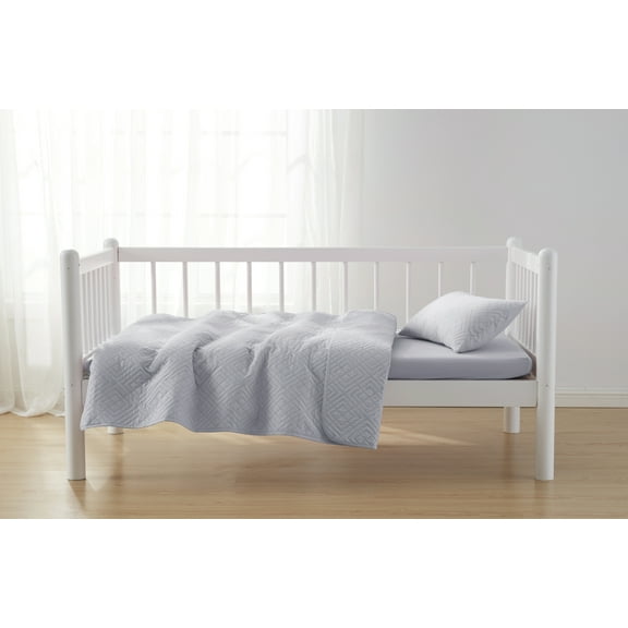 Clara Clark Kids Quilt Set (3pc) Diamond Weave, Grey