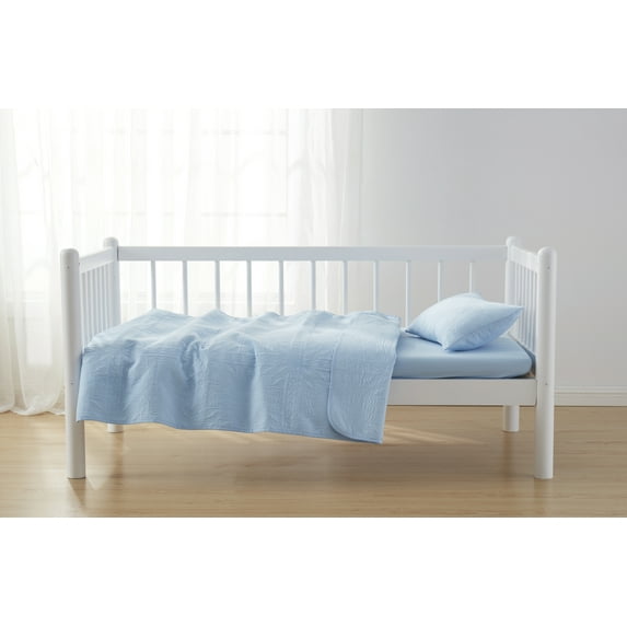 Clara Clark Kids Quilt Set (3pc) Grid Weave, Blue