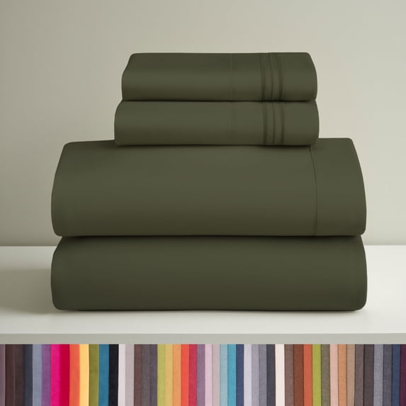 Clara Clark King Sheets Set, Hotel Luxury 4 PIece Deep Pocket Sheets, Ultra Soft Microfiber Bed Sheets Set, Olive Green