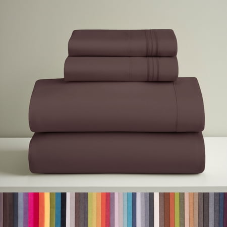 Clara Clark King Sheets Set, Hotel Luxury 4 PIece Deep Pocket Sheets, Ultra Soft Microfiber Bed Sheets Set, Brown