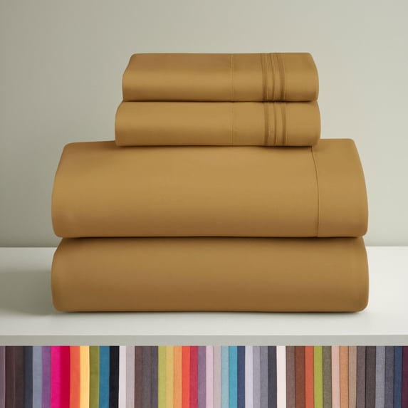 Clara Clark King Sheets Set, Hotel Luxury 4 PIece Deep Pocket Sheets, Ultra Soft Microfiber Bed Sheets Set, Camel Gold