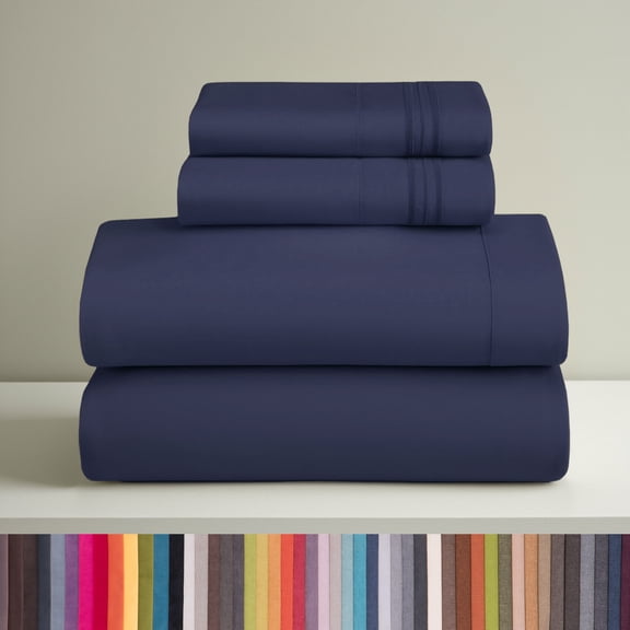 Clara Clark King Sheets Set, Hotel Luxury 4 PIece Deep Pocket Sheets, Ultra Soft Microfiber Bed Sheets Set, Navy