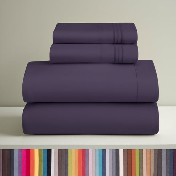 Clara Clark King Sheets Set, Hotel Luxury 4 PIece Deep Pocket Sheets, Ultra Soft Microfiber Bed Sheets Set, Purple