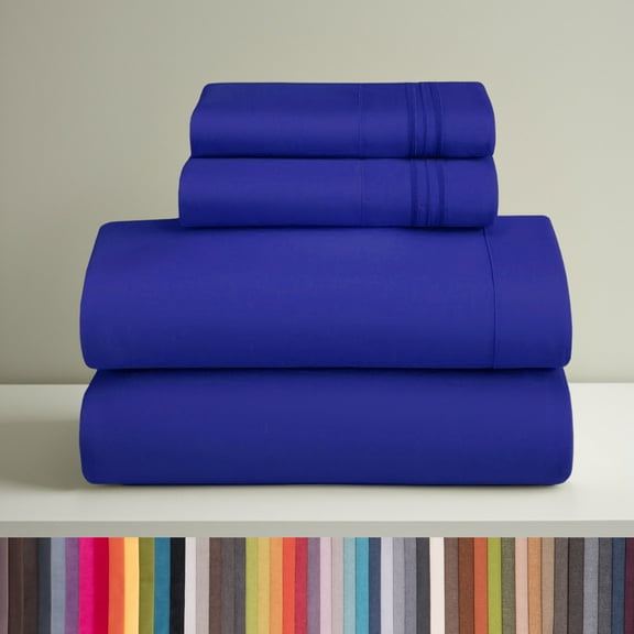 Clara Clark King Sheets Set, Hotel Luxury 4 PIece Deep Pocket Sheets, Ultra Soft Microfiber Bed Sheets Set, Royal Blue