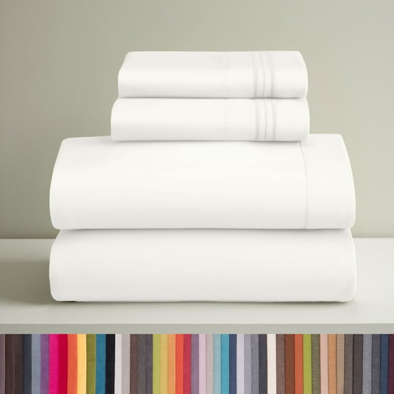 Clara Clark King Sheets Set, Hotel Luxury 4 PIece Deep Pocket Sheets, Ultra Soft Microfiber Bed Sheets Set, White