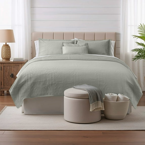 Clara Clark Quilt Sets, 4 Piece Lightweight Reversible Quilt Bedspread, Grid Weave Coverlet Bedding Set, Twin London Fog