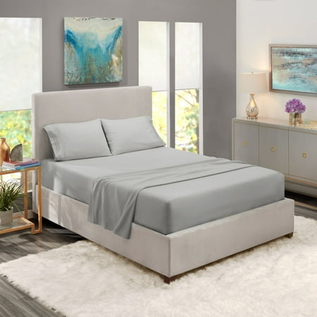 Clara Clark, Luxury Bedding Sheets Set, 4 Pcs, Deep Pockets Fitted 100% Microfiber, Queen Size Silver