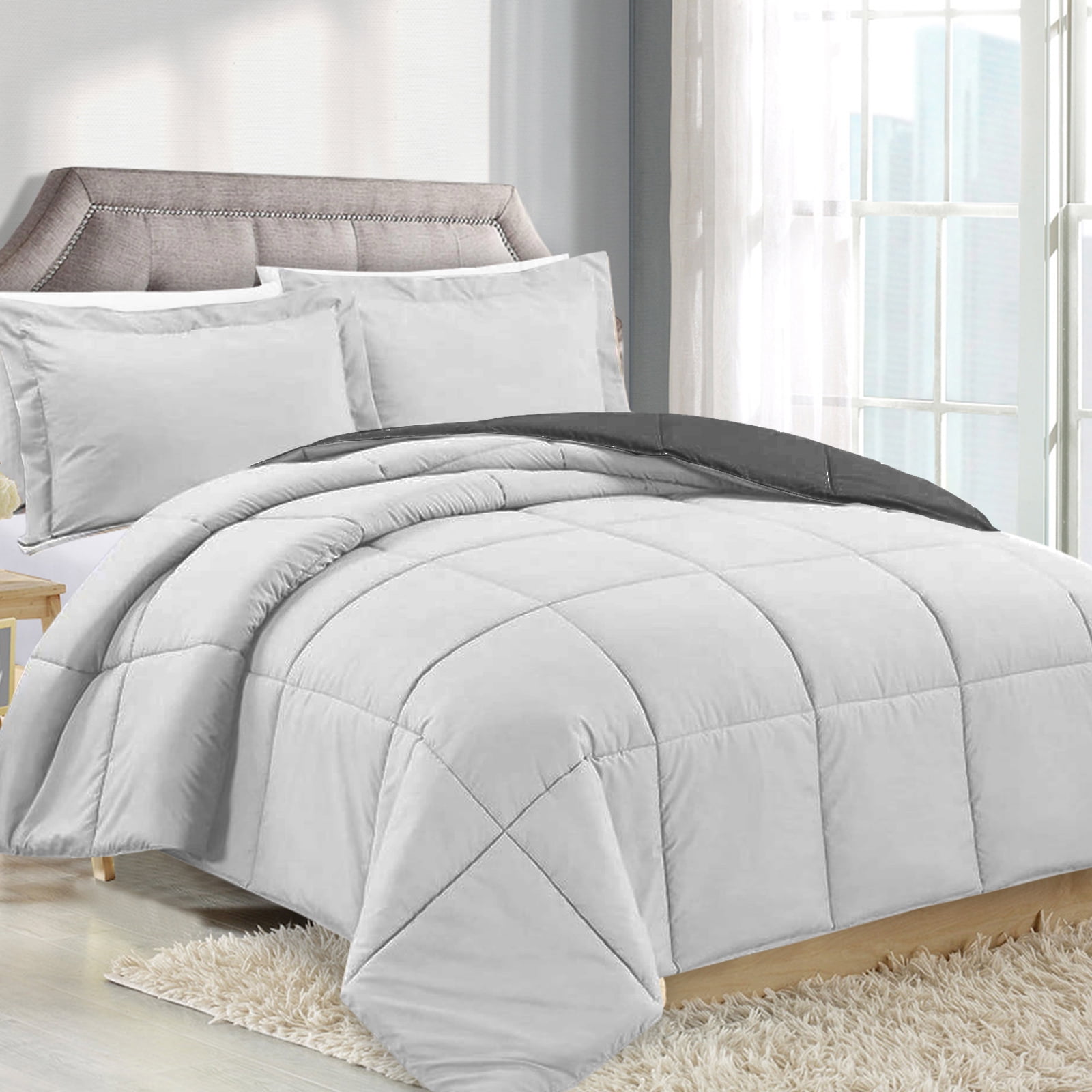 Clara Clark Luxury Soft Down Alternative Reversible Comforter Set, King, Silver/Gray, All Season, 3 Piece