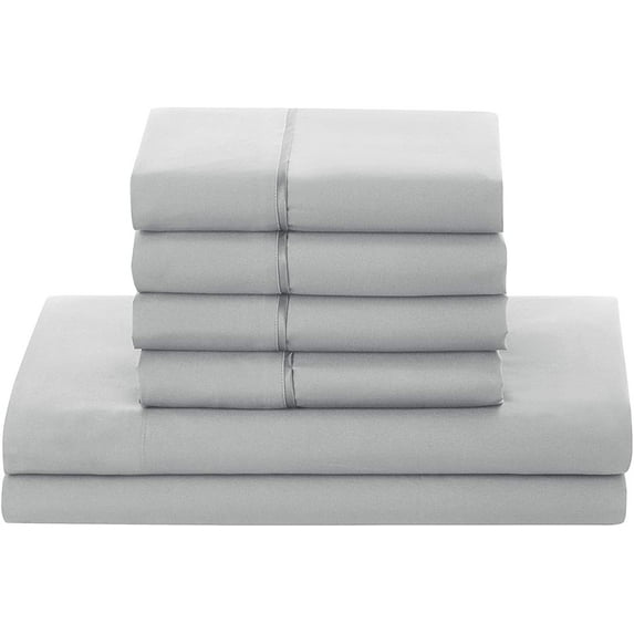 Clara Clark Microfiber Sheet Set Anti Bacterial Saniwoven Sheets with Silvadur Technology, Includes Fitted Sheet, Flat Sheet & 2 Pillowcases Queen, Silver