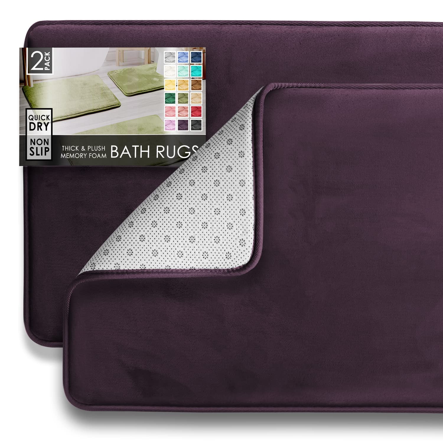Lavender Velvet Memory Foam Non-Slip Bath Mat Set