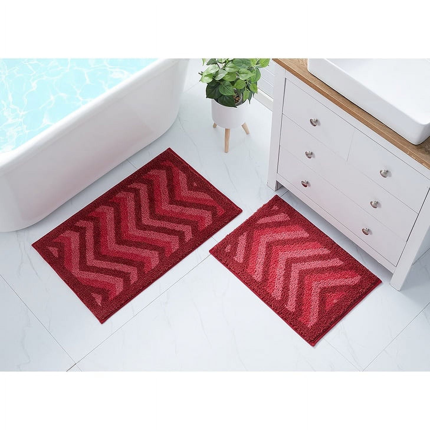 Red Chevron Ultra Soft Microfiber Bath Rug Set