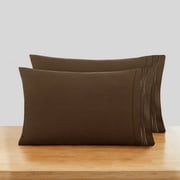 Clara Clark Pillow Cases Premier 1800 Microfiber Collection Pillow Case Set Of 2 Pieces, King Size, Chocolate Brown