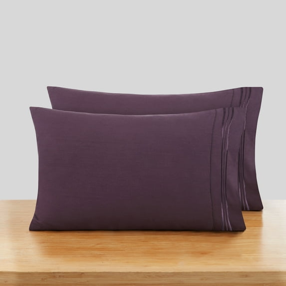 Clara Clark Pillow Cases Premier 1800 Microfiber Collection Pillow Case Set Of 2 Pieces, King Size, Purple Eggplant