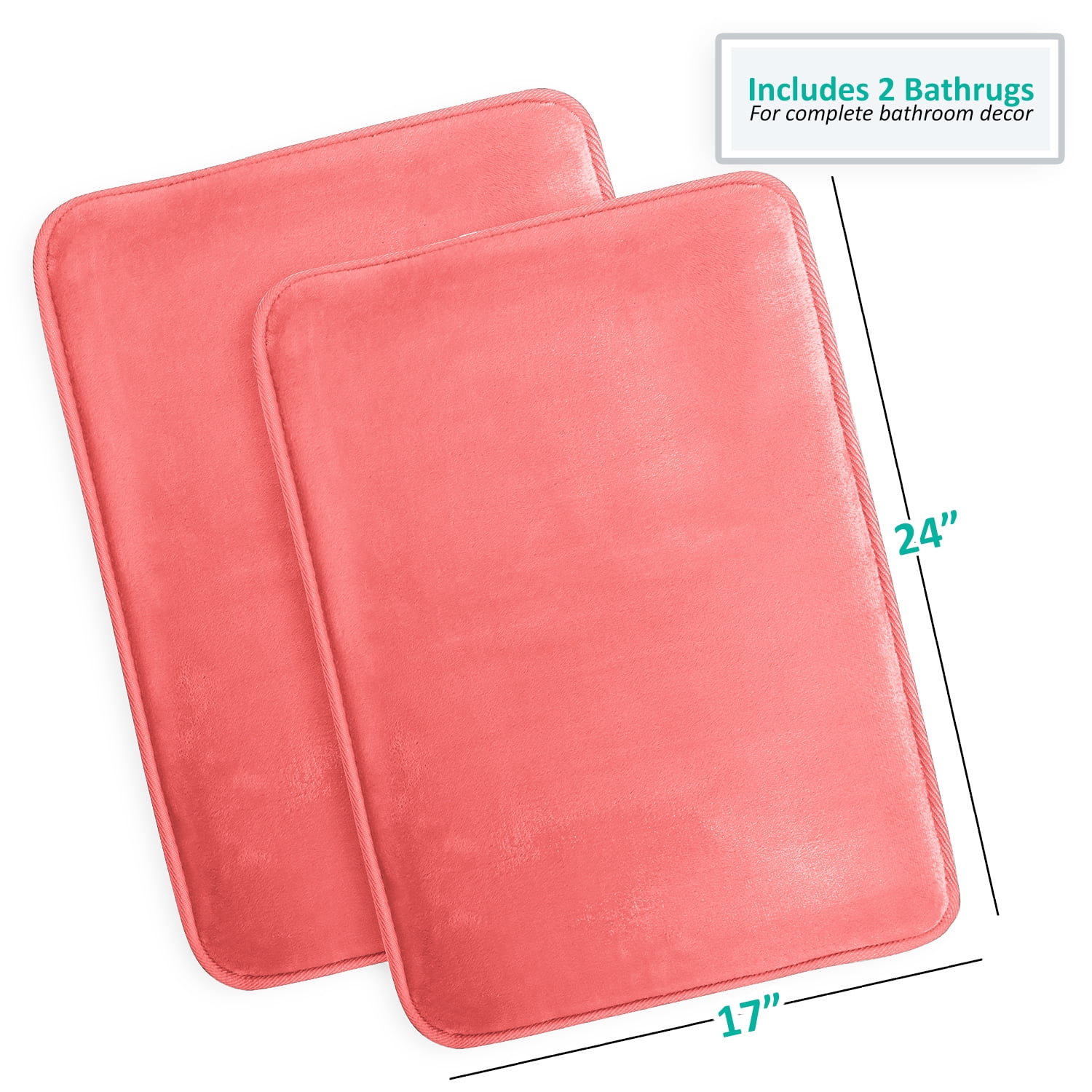 Clara Clark Pink Memory Foam Bath Rug, 17" x 24", Non-Slip (2-Piece)