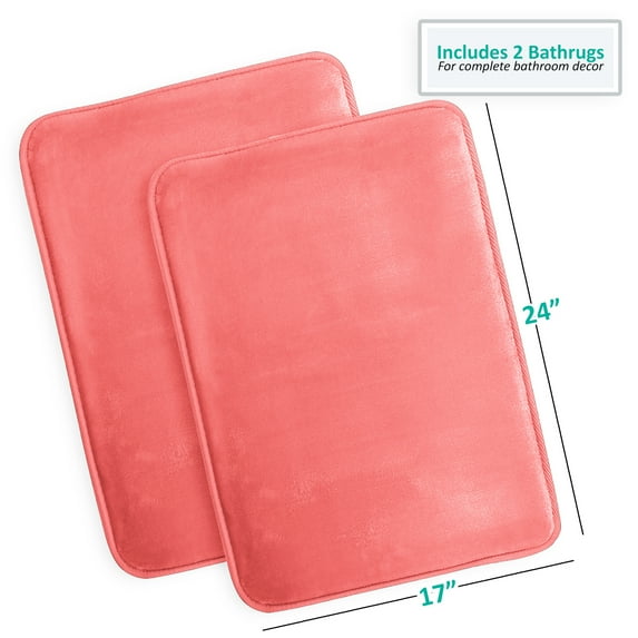 Clara Clark Pink Memory Foam Bath Rug, 17" x 24", Non-Slip (2-Piece)