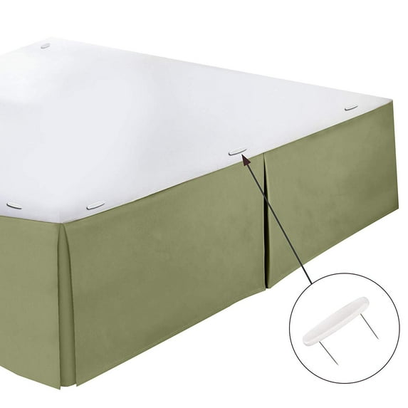Clara Clark Pleated Bed Skirt - 14 inch Tailored Drop Luxury Double Brushed Microfiber Dust Ruffle - Includes 8 Pins, Full Size, Sage