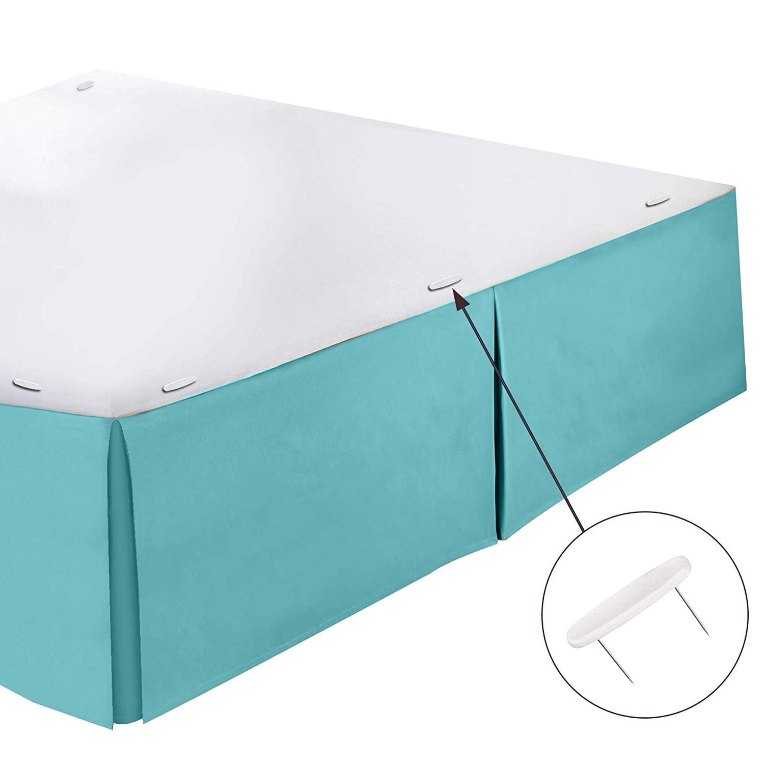 Clara Clark Pleated Bed Skirt - 14 inch Tailored Drop Luxury Double Brushed Microfiber Dust Ruffle - Includes 8 Pins, King Size, Aqua Blue