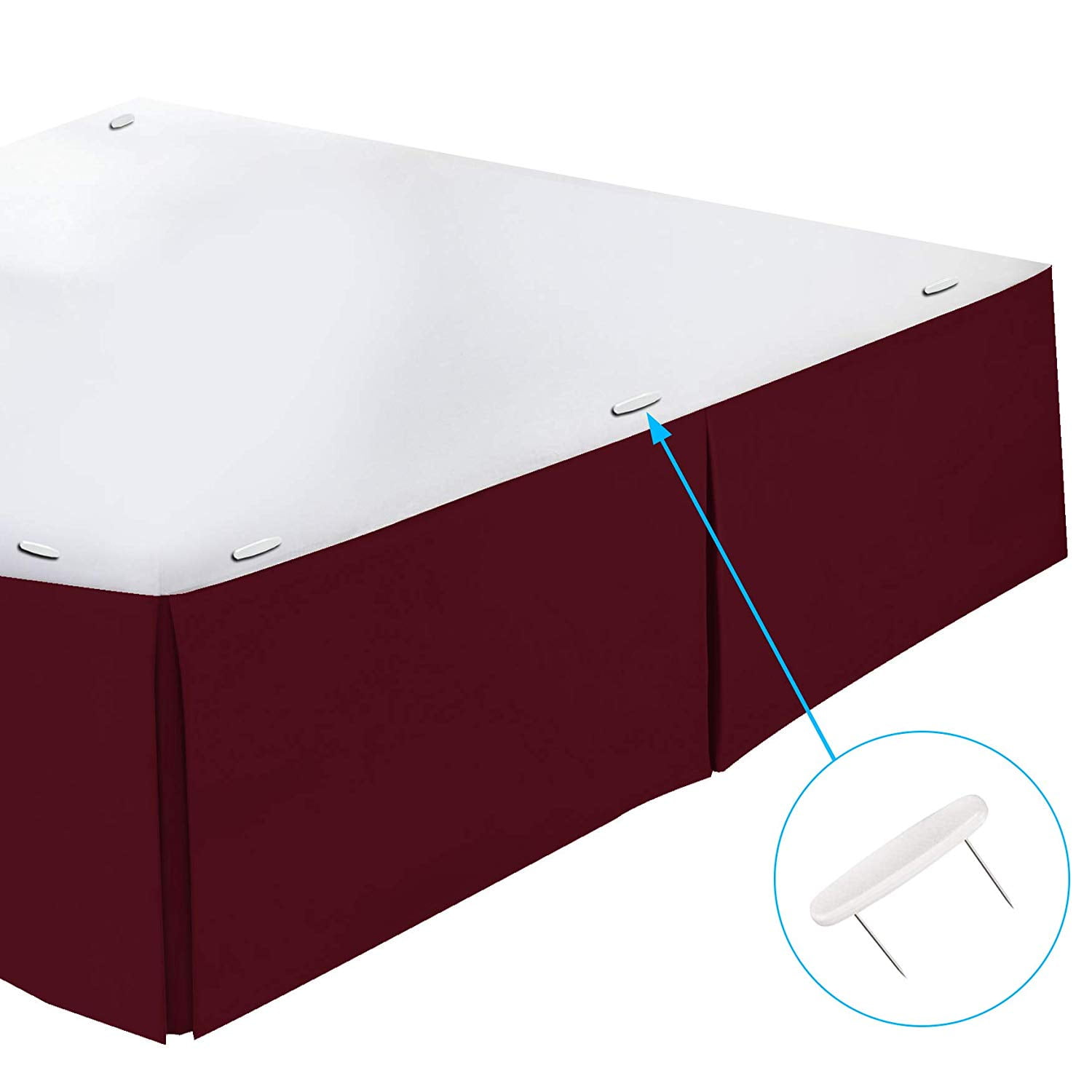 Clara Clark Pleated Bed Skirt - 14 inch Tailored Drop Luxury Double Brushed Microfiber Dust Ruffle - Includes 8 Pins, Queen Size, Burgundy