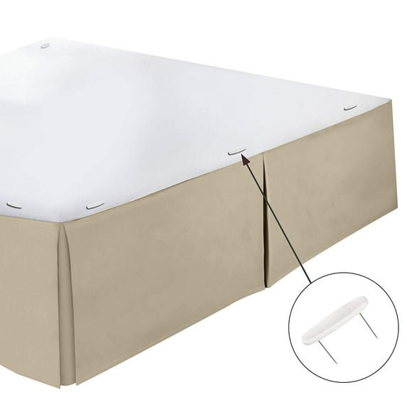 Clara Clark Pleated Bed Skirt - 14 inch Tailored Drop Luxury Double Brushed Microfiber Dust Ruffle - Includes 8 Pins, Queen Size, Cream