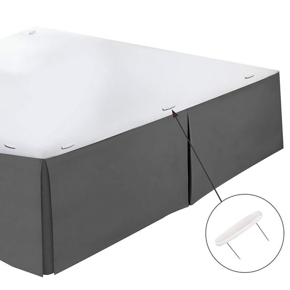 Clara Clark Pleated Bed Skirt - 14 inch Tailored Drop Luxury Double Brushed Microfiber Dust Ruffle - Includes 8 Pins, Twin Size, Gray